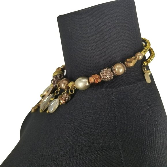 Treska Gold Mixed Metallic Beaded Choker Necklace Earring Bracelet Set Boho - Picture 6 of 12